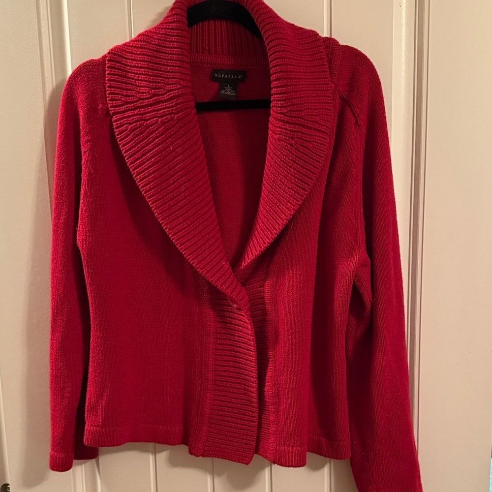 Rafaella Red Shawl Collar Cardigan Cozy Layering EUC